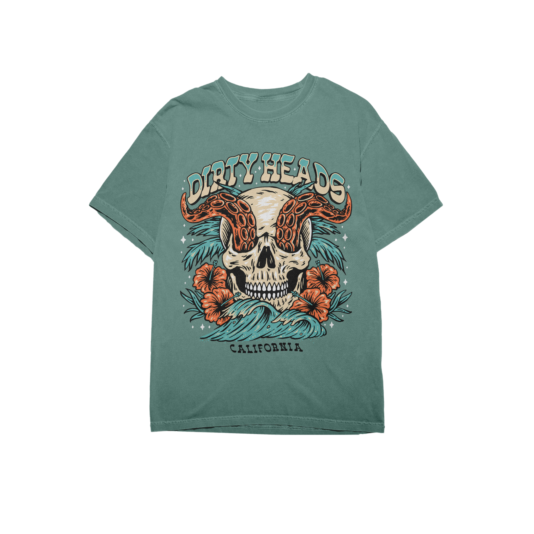 Skull Wave Green Tee